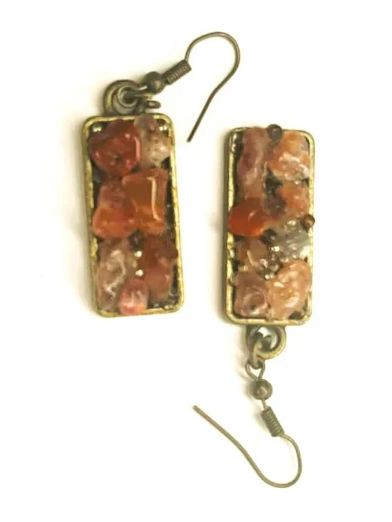 Red Jasper Earrings Handmade Gemstone Dangle Bronze Boho Gift - Picture 5 of 8